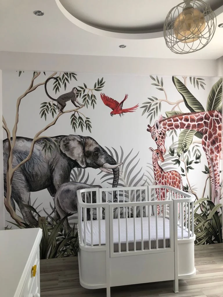 Safari Temalı Bebek Odası Duvar Kağıdı Uygulaması, görsel 1